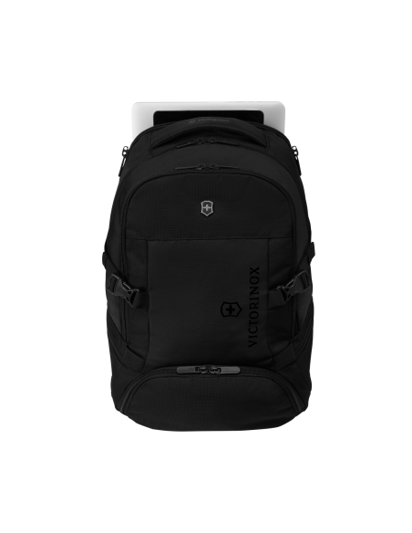 Victorinox VX Sport EVO Deluxe Noir, rangement ordinateur ouvert avec appareil présenté