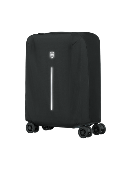 Housse valise cabine Victorinox Travel Essentials Noir, vue de trois quarts droit sur une valise