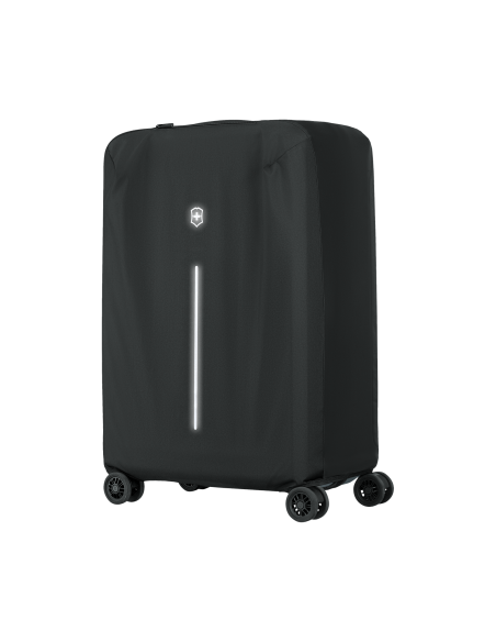 Housse valise moyenne Victorinox Travel Essentials Noir, vue de trois quarts droit sur une valise
