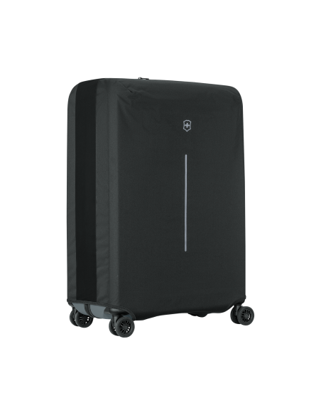 Housse grande valise Victorinox Travel Essentials Noir, vue de trois quarts gauche sur une valise