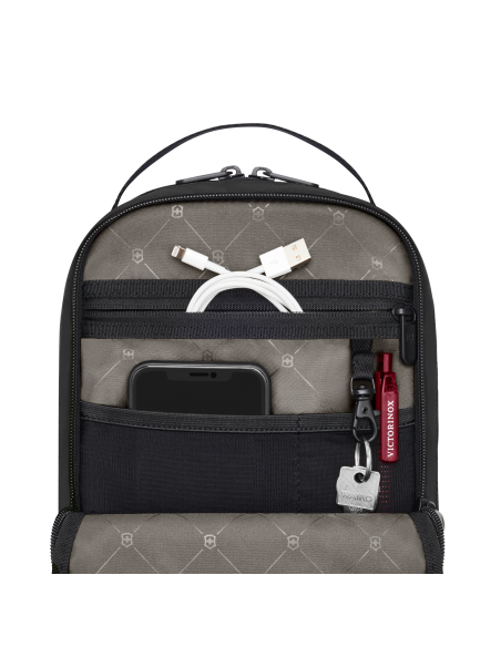 Sac bandoulière Crossbody Victorinox Travel Essentials Noir, organiseur ouvert, poches et porte-clés