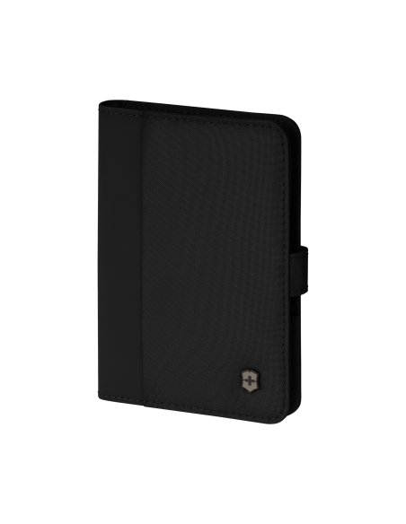 Étui passeport Victorinox Travel Essentials Noir, étui fermé vu de trois quarts