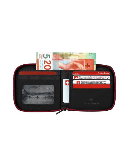 Portefeuille zippé Victorinox Travel Essentials Noir, intérieur, cartes et billets