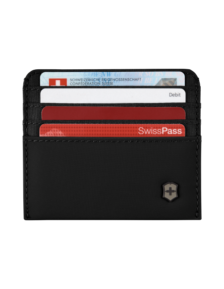 Porte-cartes Victorinox Travel Essentials Noir, face avec cartes dans les logements