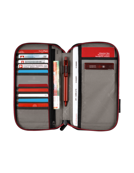 Organiseur de documents Victorinox Travel Essentials Gris, intérieur avec cartes, stylo et documents