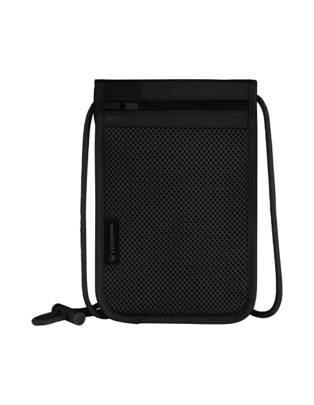Pochette tour de cou Victorinox Travel Essentials Noir, dos en maille avec poche zippée