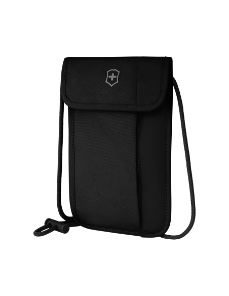 Pochette tour de cou Victorinox Travel Essentials Noir, pochette fermée de trois quarts
