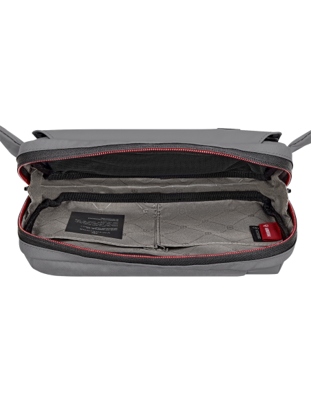 Sac banane Victorinox Travel Essentials Gris, sac ouvert et rangements intérieurs