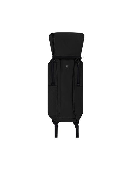 Sac à dos pliable Victorinox Travel Essentials Noir, sac en cours de dépliage
