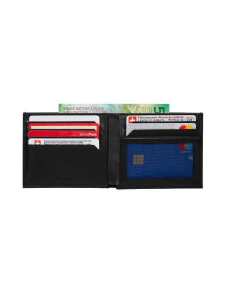 Portefeuille deux volets Victorinox Altius Alox Noir, intérieur avec cartes et billets