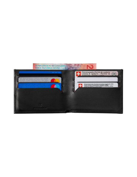 Portefeuille Slim Victorinox Altius Alox Noir, intérieur avec cartes et billets