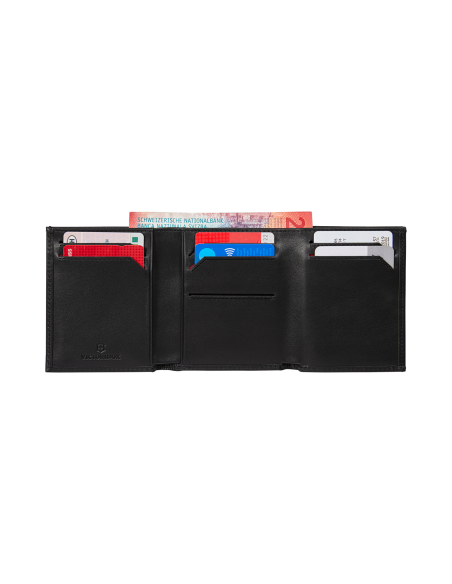 Portefeuille trois volets Victorinox Altius Alox Noir, intérieur avec cartes et billets