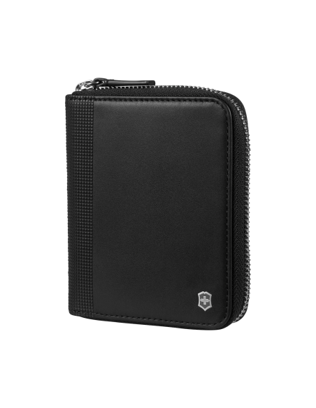 Portefeuille zippé Clutch Victorinox Altius Alox Noir, vue de trois quarts
