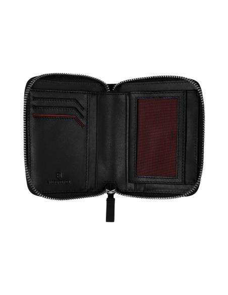 Portefeuille zippé Clutch Victorinox Altius Alox Noir, intérieur ouvert sans contenu
