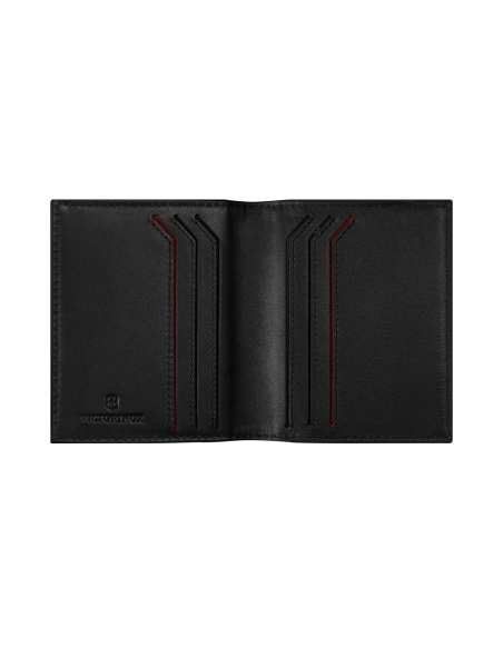Porte-cartes deux volets Victorinox Altius Alox Noir, intérieur ouvert sans contenu