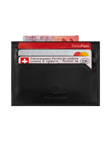 Porte-cartes Slim Victorinox Altius Alox Noir, face avec cartes et billets