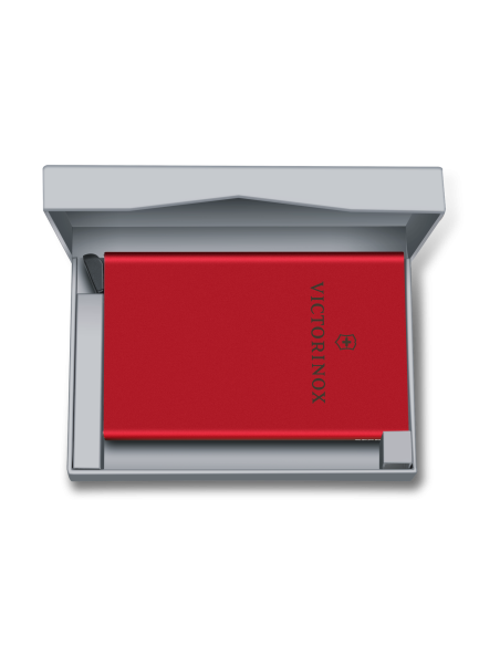 Porte-cartes aluminium Essential Victorinox Altius Secrid Rouge Victorinox, présentation en coffret ouvert