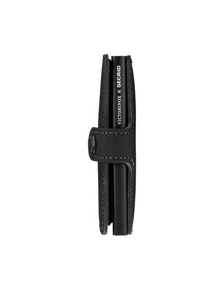 Porte-cartes cuir à pression Victorinox Altius Secrid Noir, profil, pression fermée et boîtier
