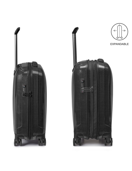 Roncato We Are Glam DLX 55 cm Noir/Graphite, profil avec extension fermée et ouverte