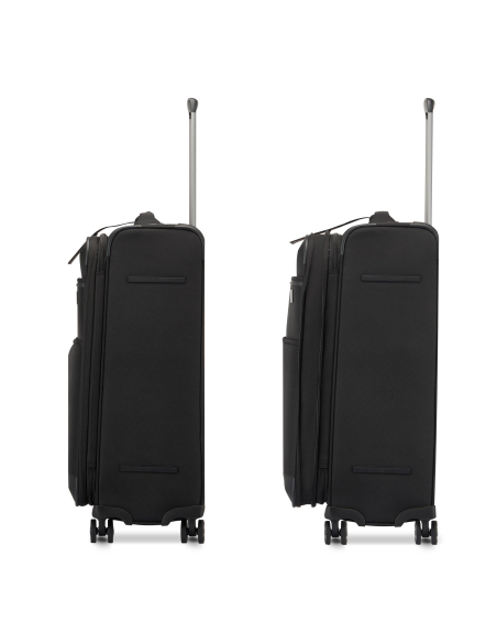 Valise 67 cm Roncato Uno Soft 3.0 Noir — Profils avec extension fermée et ouverte