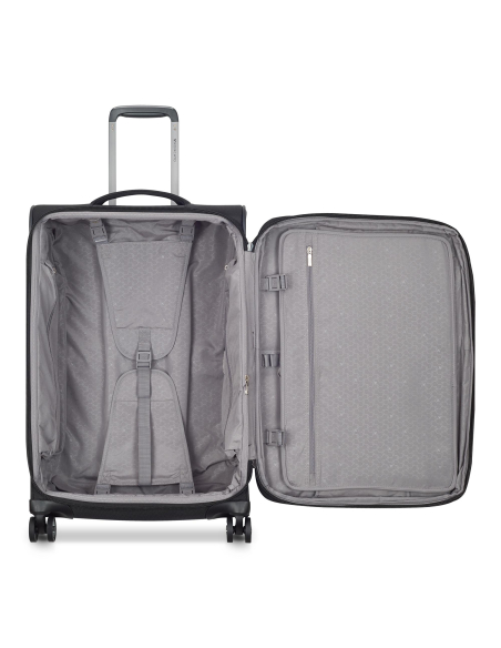 Valise 67 cm Roncato Uno Soft 3.0 Noir — Intérieur ouvert et rangements