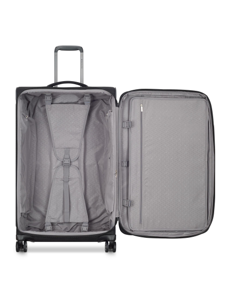 Valise 80 cm Roncato Uno Soft 3.0 Noir — Intérieur ouvert et rangements