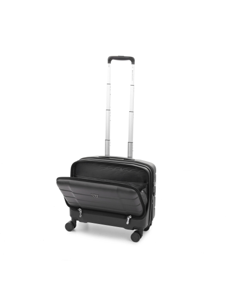 Bureau mobile extensible 39 cm Roncato Biz 4.0 Noir, poche frontale ouverte