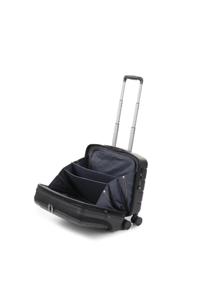 Bureau mobile extensible 39 cm Roncato Biz 4.0 Noir, compartiment principal ouvert