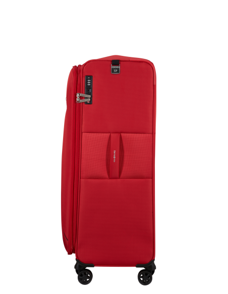 Samsonite Base Breeze 81 cm Rouge, vue latérale et étiquette de personnalisation