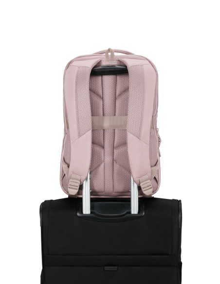 Sac à dos Samsonite Guardit Classy 2.0 Stone Grey, passant fixé sur une poignée de valise