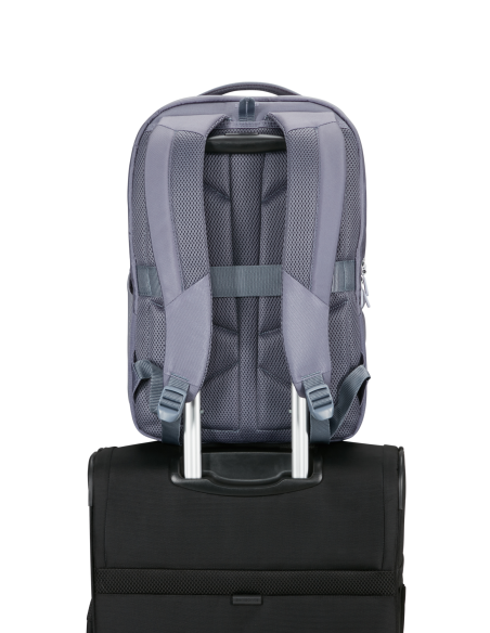 Sac à dos Samsonite Guardit Classy 2.0 Storm Blue, passant fixé sur une poignée de valise