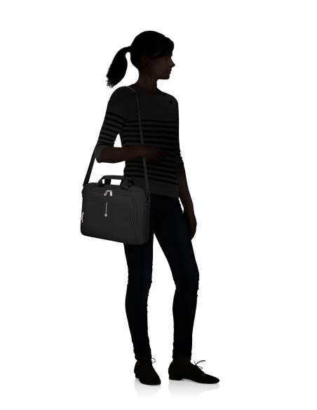 Serviette Samsonite Guardit Classy 2.0 Noir, portée à l’épaule