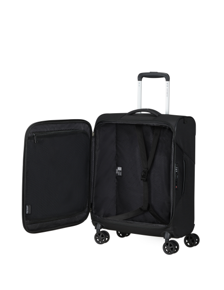 Intérieur ouvert avec sangles et rangement zippé — Samsonite Litebeam 55 cm Noir