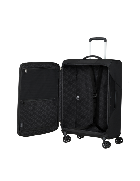 Intérieur ouvert avec sangles et rangement zippé — Samsonite Litebeam 66 cm Noir