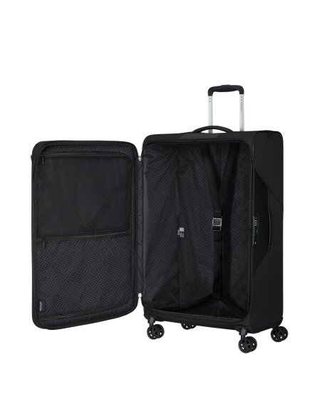 Intérieur ouvert avec sangles et rangement zippé — Samsonite Litebeam 77 cm Noir