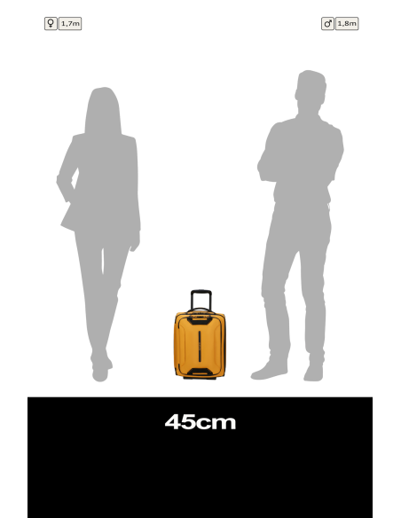 Sac à roues 45 cm Samsonite Prodiver Jaune, illustration du format de 45 cm près de silhouettes