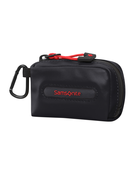 Étui pour AirPods Samsonite Prodiver Noir, vue de trois quarts avec mousqueton