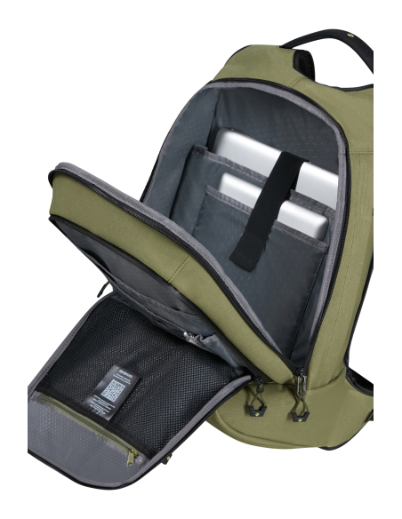 Sac à dos L 17,3 pouces Samsonite Prodiver Waxed Wasabi, compartiment ouvert avec ordinateur et tablette
