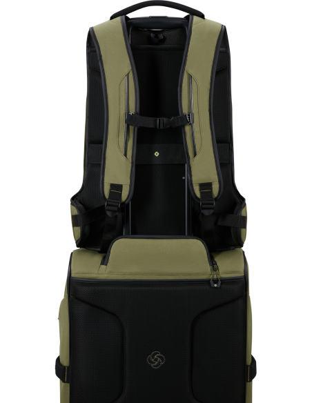 Sac à dos L 17,3 pouces Samsonite Prodiver Waxed Wasabi, sac fixé sur une poignée de valise