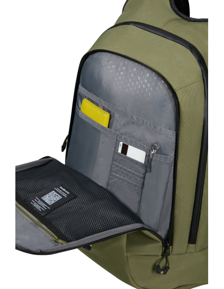Sac à dos L 17,3 pouces Samsonite Prodiver Waxed Wasabi, poche avant ouverte et rangements