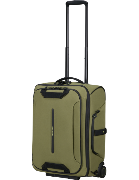Sac à roues 55 cm Samsonite Prodiver Waxed Wasabi, vue de trois quarts, poignée déployée