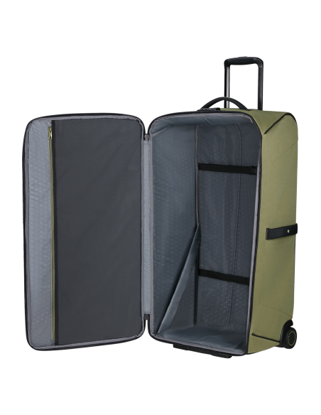 Sac à roues 79 cm Samsonite Prodiver Waxed Wasabi, compartiment principal ouvert et sangles