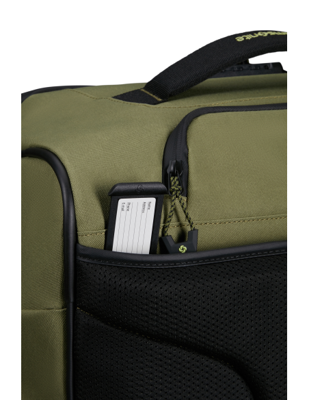 Sac à roues 55 cm Samsonite Prodiver Waxed Wasabi, porte-adresse sorti de son logement