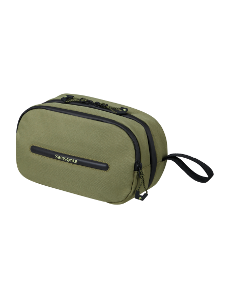 Trousse de toilette Samsonite Prodiver Waxed Wasabi, vue de trois quarts avec dragonne