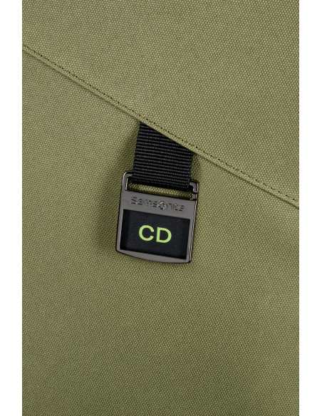 Sac à roues 67 cm Samsonite Prodiver Waxed Wasabi, détail de l’étiquette à initiales