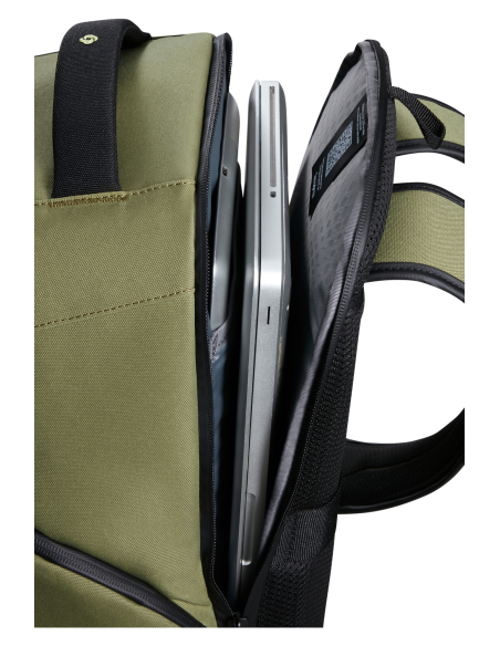Sac à dos XS 14 pouces Samsonite Prodiver Waxed Wasabi, compartiment ouvert avec ordinateur
