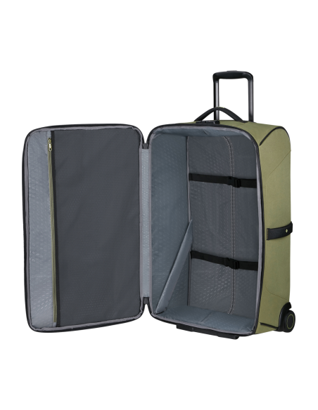 Sac à roues 67 cm Samsonite Prodiver Waxed Wasabi, compartiment principal ouvert et sangles