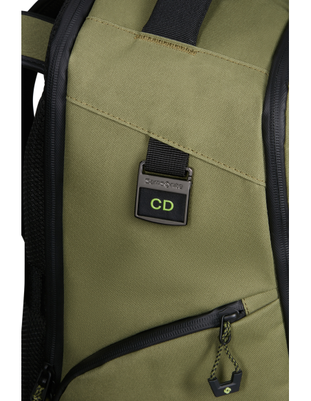 Sac à dos XS 14 pouces Samsonite Prodiver Waxed Wasabi, détail de l’étiquette à initiales