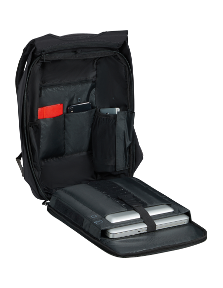 Sac à dos ordinateur 15,6 pouces Samsonite Securipak 2.0 Noir, intérieur ouvert avec rangements pour appareils et accessoires