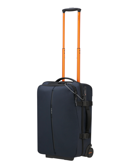 Sac de voyage cabine 2 roues 52 cm Samsonite Securipak 2.0 Bleu Foncé, poignée télescopique entièrement déployée